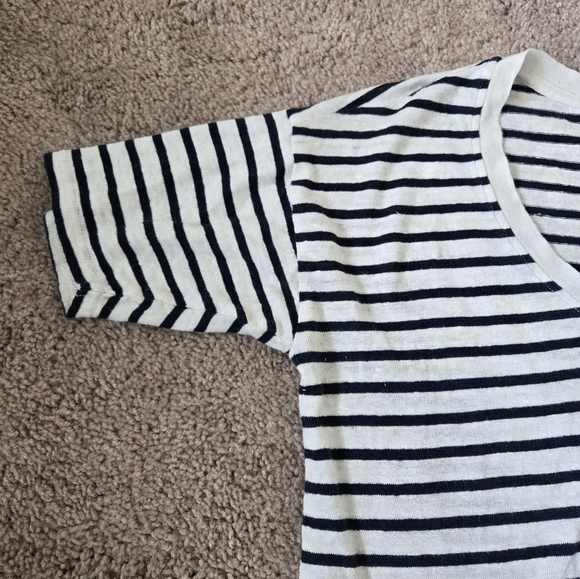Faherty Oceanside 100% Linen V-Neck T-Shirt Blue White Stripes Nautical size XS - Picture 9 of 16